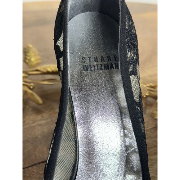Stuart Weitzman Black Lace Peep-Toe Heels - Size 6.5 - Picture 5 of 12